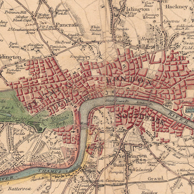 Old Map of London and Suburbs (25 miles) in 1790, by W. Faden - Kent, Sussex, Surrey, Essex, Middlesex, Hertfordshire