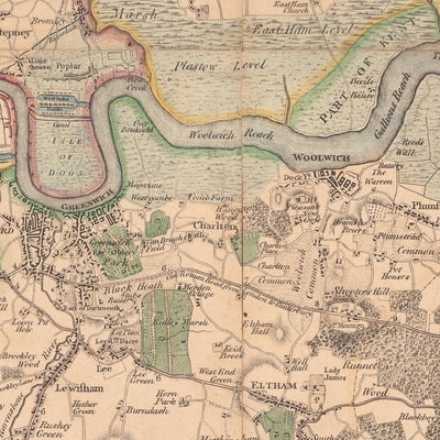 Old Map of London and Suburbs (25 miles) in 1790, by W. Faden - Kent, Sussex, Surrey, Essex, Middlesex, Hertfordshire
