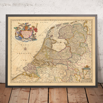 Mappa antica del Belgio Federato di Visscher, 1690: Amsterdam, Rotterdam, Anversa, Düsseldorf, Gand 