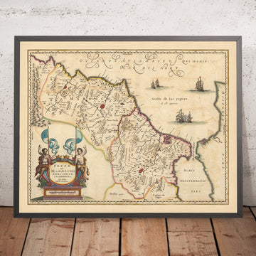 Old Map of Kingdoms of Fez & Marrakech, Morocco by Visscher, 1690: Rabat, Casablanca, Atlas Mountains