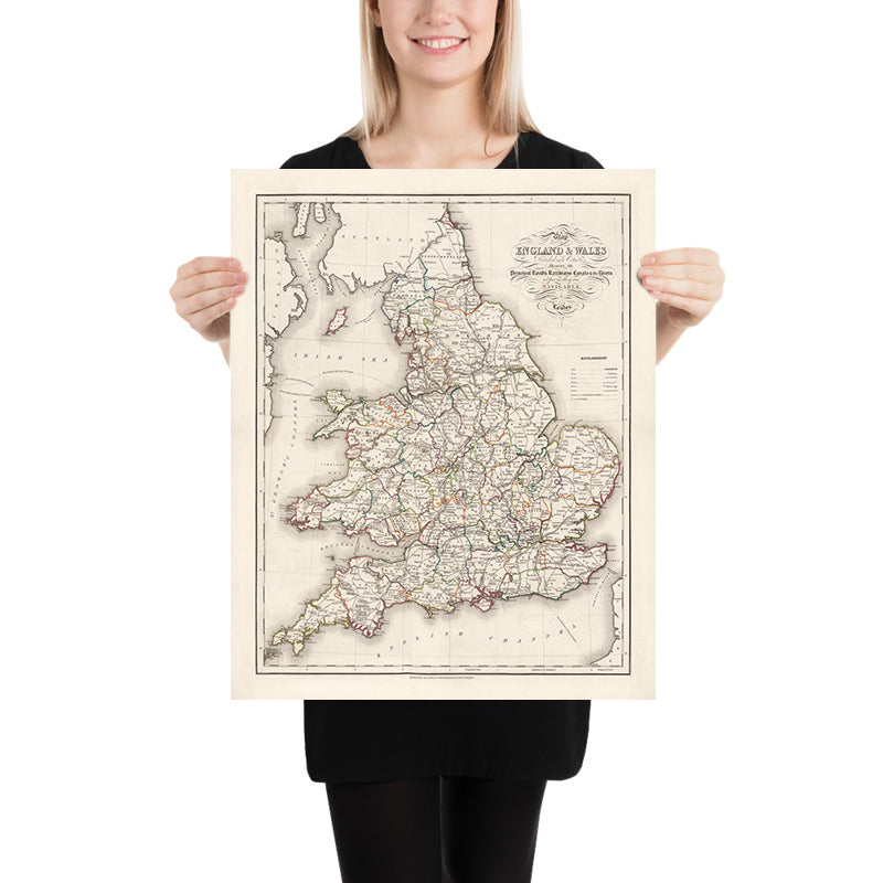 Old County Map of England & Wales by Lewis, 1844: Major Roads & Railways
