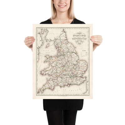 Old County Map of England & Wales by Lewis, 1844: Major Roads & Railways