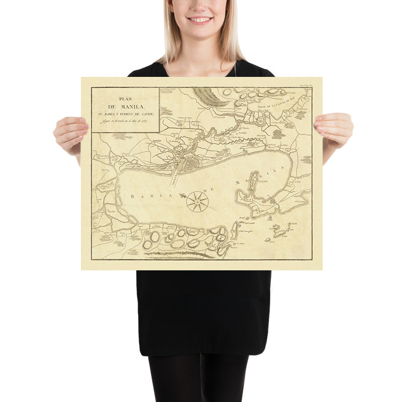 Old Map of the Bay of Manila by Gongora, 1790: Cavite, Laguna de Bay