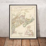Old Map of Lower Canada by Arrowsmith, 1844: Montreal, Quebec, Newfoundland, New Brunswick, Nova Scotia