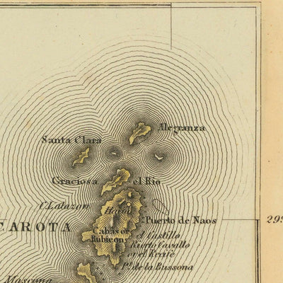 Ancienne carte rare des îles Canaries par Lucas, 1823 : Tenerife, Gran Canaria, rose des vents, montagnes, Atlantique