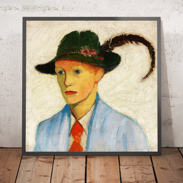 A framed image of Boy with a Feathered Hat by August Macke, 1910