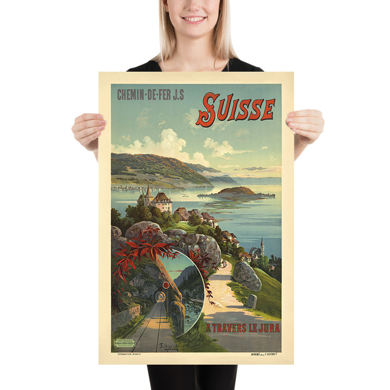 Antique Swiss Travel Poster: A travers le Jura – Suisse, 1895 by Frederic Hugo d’Alési