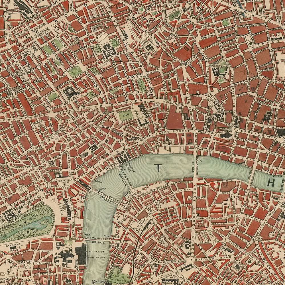 Antiguo mapa ilustrado de Londres por Tallis, 1851: Támesis, Hyde Park, Regent's Park, Westminster, Oxford Street