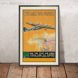 Cartel de viaje de la Unión Soviética: Por aire a la URSS por Intourist, 1934 
