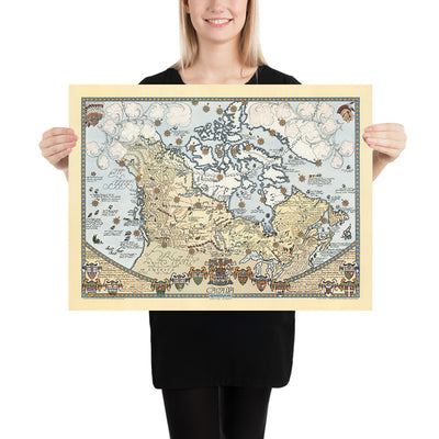 Old Pictorial Map of Canada by Furse, 1964: Rockies, Great Lakes, Montreal, Hudson Bay, Wildlife