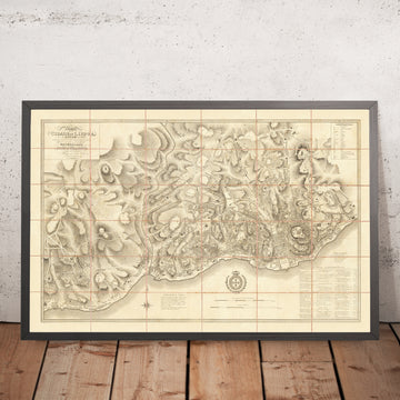 Old Military Map of Lisbon, 1814: Jerónimos, Castelo de S. Jorge, Praça do Commercio, Tagus River
