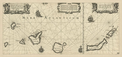 Old Canary Islands Nautical Chart by Blaeu, 1608: Lanzarote, Tenerife, Gran Canaria