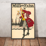 Müller Extra Vintage Sparkling Wine Poster by Hans Rudi Erdt, 1908