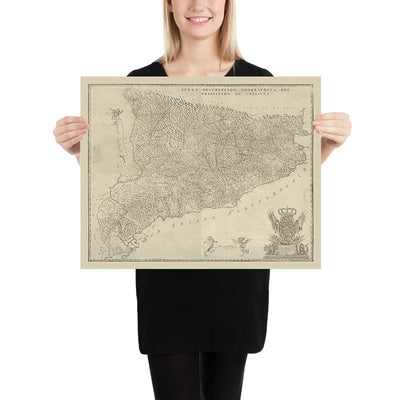 First Large Map of Catalonia by Aparici, 1769: Barcelona, Girona, Pyrenees, Ebro River, Bourbons