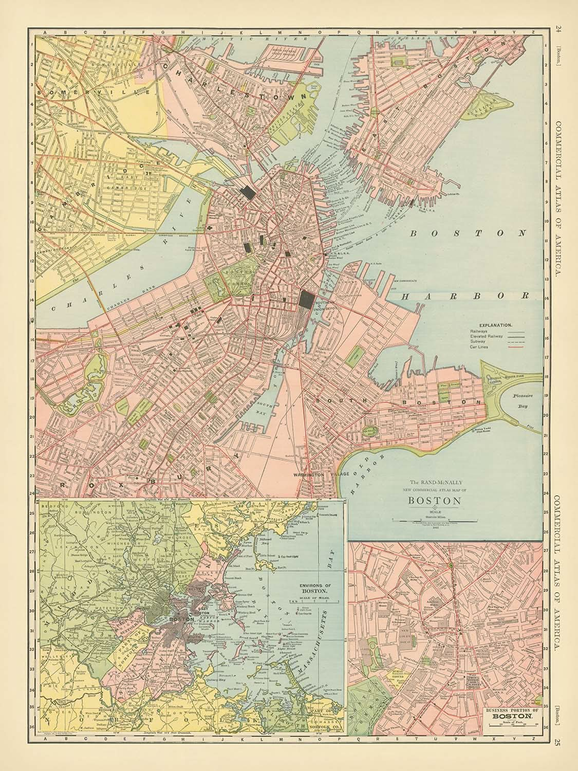 Old Map of Boston, 1912: Boston Harbor, South Boston, Roxbury, Boston Common, Public Garden