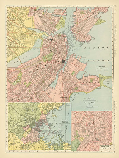 Old Map of Boston, 1912: Boston Harbor, South Boston, Roxbury, Boston Common, Public Garden