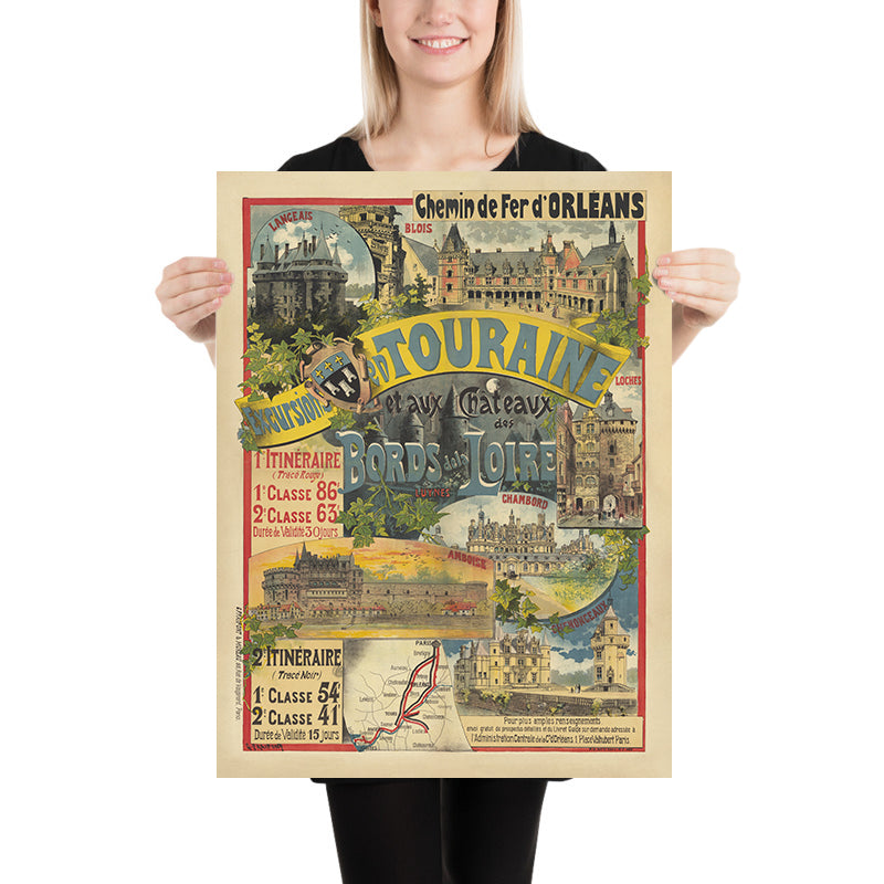 Loire Valley Travel Poster: Excursions en Touraine et aux Châteaux de la Loire by Gustave Fraipont, 1892