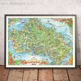 Old Pictorial Map of Oahu, Hawaii by Forrest, 1978: Honolulu, Waikiki Beach, Diamond Head, Pearl Harbor, Ko'olau Range