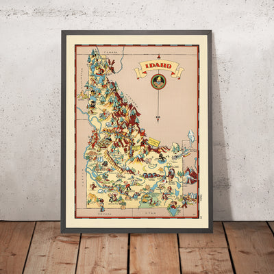 Pictorial Map of Idaho by Ruth Taylor White, 1935: Boise, Snake River, Mining, Forestry, Agriculture, County Boundaries