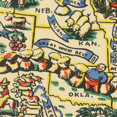 Old Gastronomical Map of the USA, 1939: Great Wheat Belt, Corn Belt, Agriculture, etc.