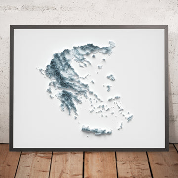 Un’immagine incorniciata di una mappa di rilievo topografico in stile 3D della Grecia