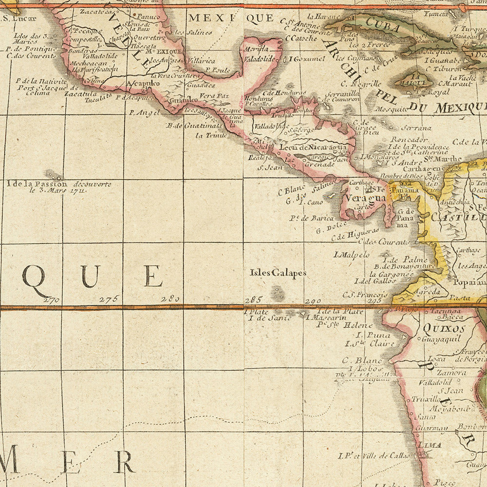 Large Old French Map of the Americas by Bailleul, 1752: Illustrated Exploration & Colonialism, French & Spanish Claims