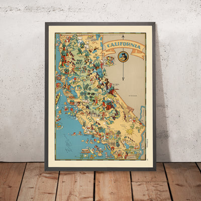 Pictorial Map of California by Ruth Taylor White, 1935: Los Angeles, San Francisco, Yosemite, Sierra Nevada, Hollywood