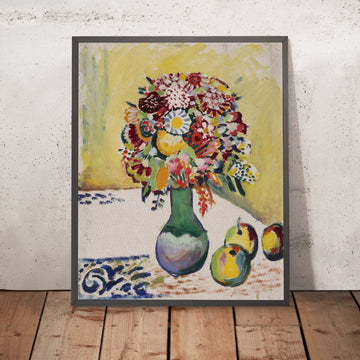 A framed image of Still Life with Flowers and Three Apples by August Macke, 1910