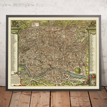 Antica mappa pittorica di Roma, 1696: Fiume Tevere, Colosseo, Circo Massimo, Pantheon, Foro Romano 