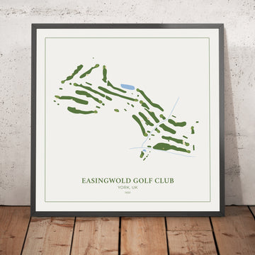 A framed image of Easingwold Golf Club in the style of a simple and modern golf course map