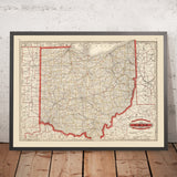 Alte County-Karte von Ohio von Cram, 1882: Eisenbahn, Columbus, Cleveland, Cincinnati, Toledo, Akron 