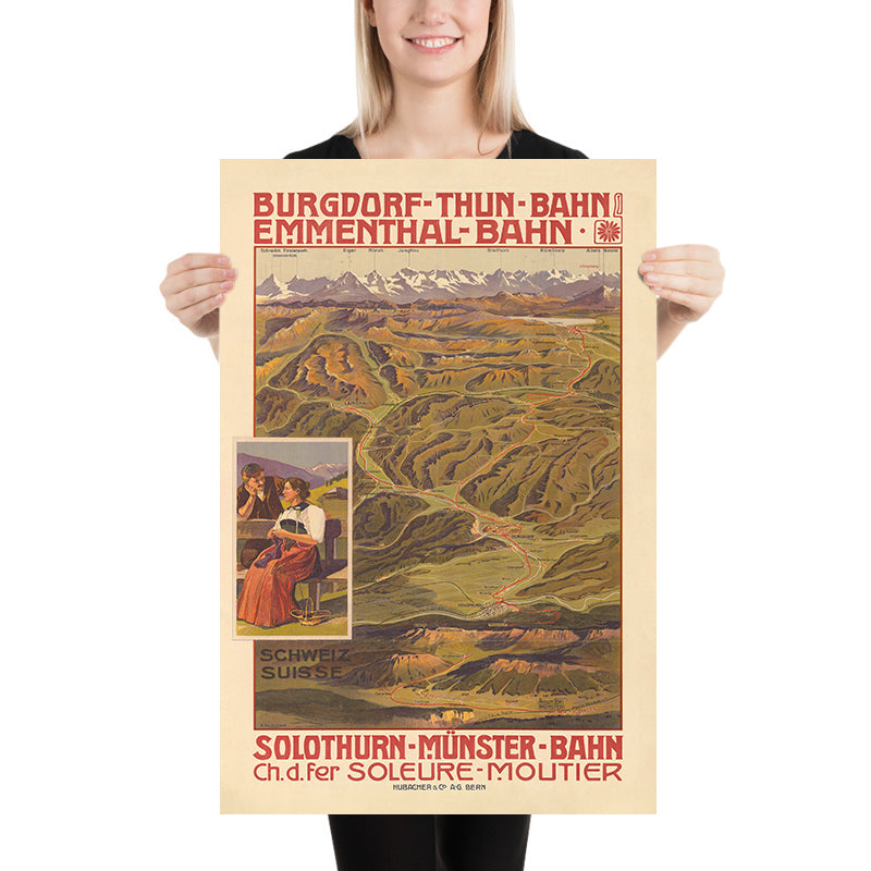Bernese Oberland Travel Poster: Burgdorf–Thun–Emmental–Solothurn Railways by Anton Reckziegel, 1908