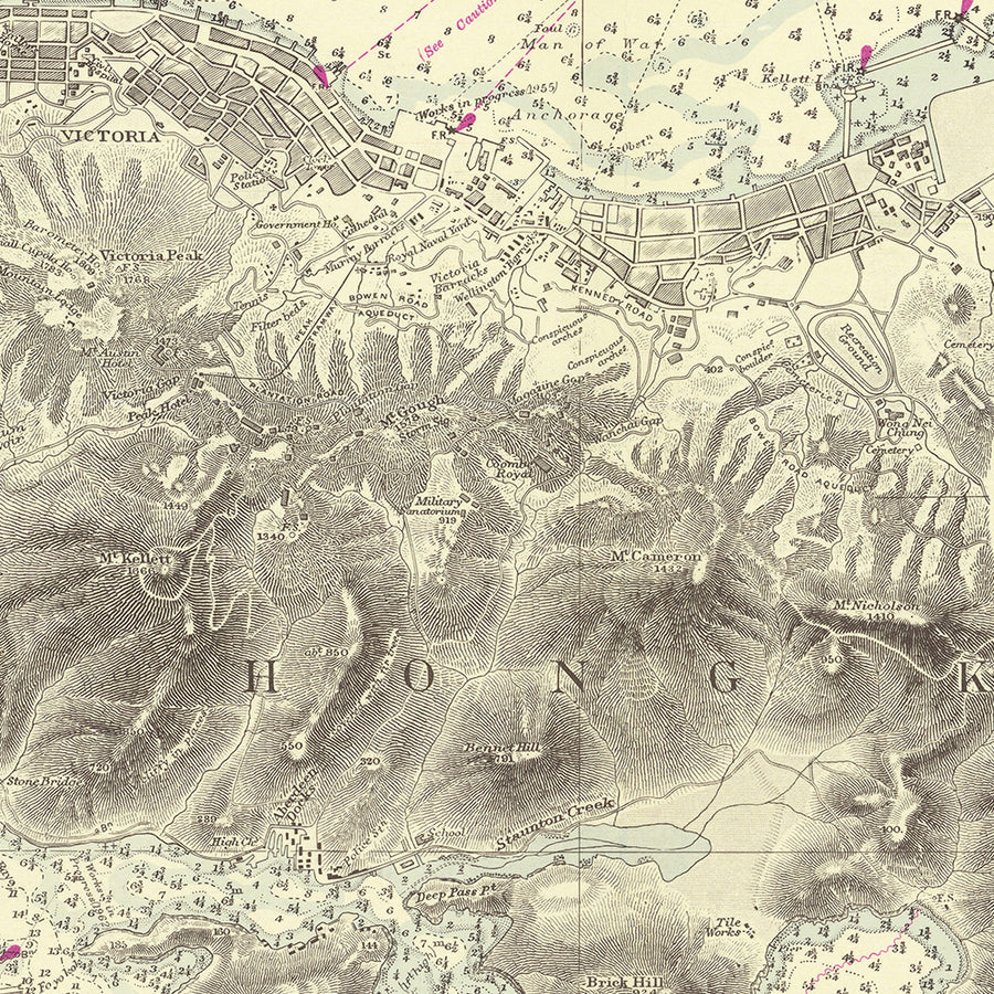 Old Hong Kong Nautical Chart by Belcher, 1953: Victoria Harbour, Kowloon Peninsula