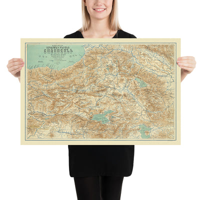 Old Map of Armenia by Piperjian, 1923: Yerevan, Trabzon, Lake Sevan, Mount Ararat, Lake Van