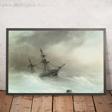 A framed image of Ship in a Stormy Sea by Ivan Konstantinovich Aivazovsky, 1888