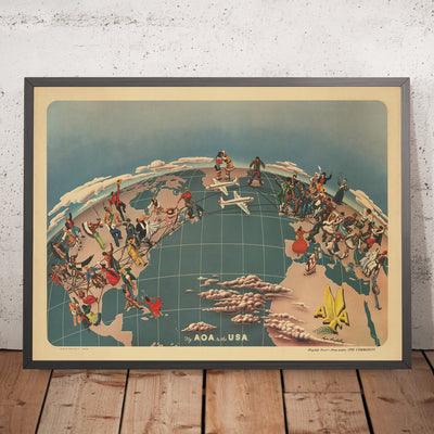 Old American Overseas Airlines World Map, 1947: Cultural Unity, Post-War Optimism, Bird’s-Eye View