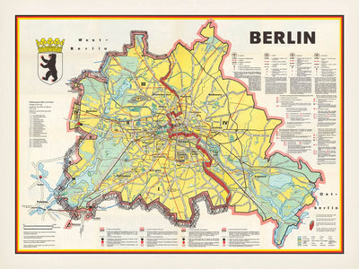 Old Map of Berlin, 1963: Berlin Wall Construction, Cold War, Brandenburg Gate