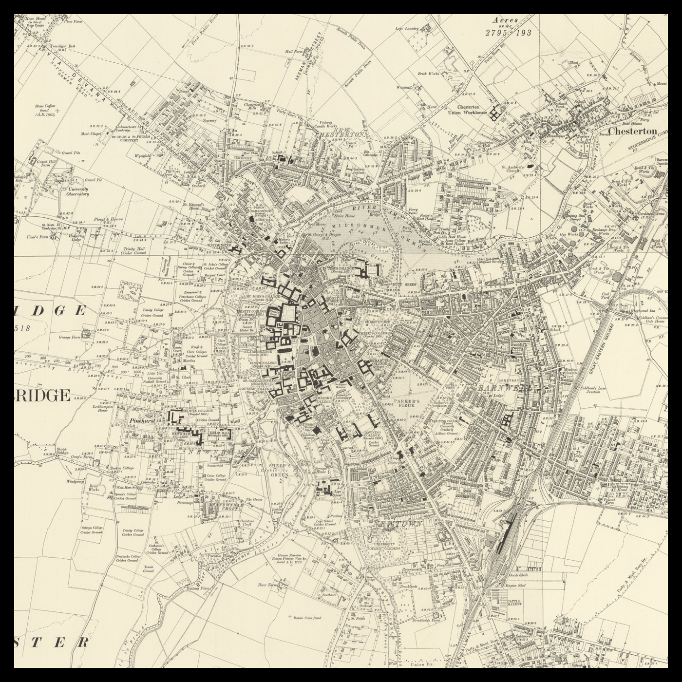 An old Ordnance Survey map of Cambridge
