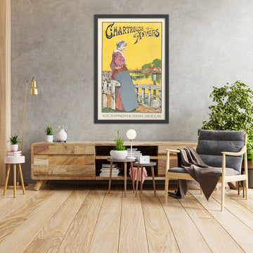 A framed image of Chartreuse d’Anvers Vintage Liqueur Poster, 1905