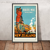 Affiche de voyage de la Nouvelle-Zélande : Haere Mai 