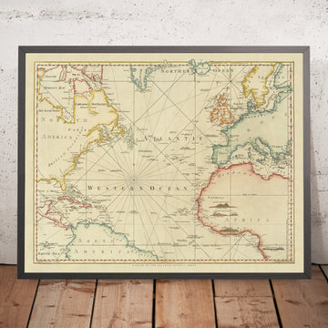 Old Atlantic Ocean Nautical Chart by Sayer, 1775: Mercator, Gulf Stream, Triangular Trade