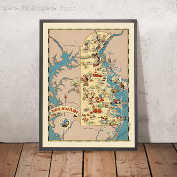Bildkarte von Delaware von Ruth Taylor White, 1935: Wilmington, Dover, Delaware Bay, Strände, Erster Staat 