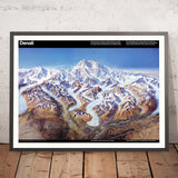 Alte Karte des Denali-Nationalparks & -Reservats, AK von Berann, 1995: Foraker, Hunter, Wonder Lake, Park Rd, Toklat R 