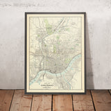 Alte Karte von Cincinnati von Cram, 1911: Ohio River, Mill Creek RR, Vine St, Liberty St, Clifton Ave 