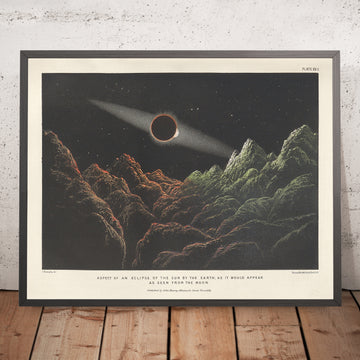 A framed image of Plate XXII Aspect Of An Eclipse Of The Sun By The Earth, As It Would Appear As Seen From The Moon by James Nasmyth, 1874