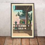 Árboles en flor en el Templo Myohonji, Kamakura de Hasui Kawase 1935 
