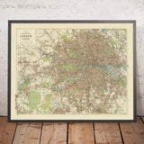 Ancienne carte de rue édouardienne de Londres par Bacon, 1910 : Thames, Westminster, Hyde Park, Regent's Park, Kew et Richmond Park 