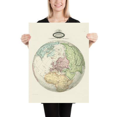 Old Spheroidal Map of Europe & the Arctic by Garnier, 1860