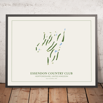 Ein gerahmtes Bild des Essendon Country Club Old Course im Stil einer schlichten und modernen Golfplatzkarte
