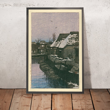 A framed image of Lingering Snow in Urayasu by Hasui Kawase, 1935